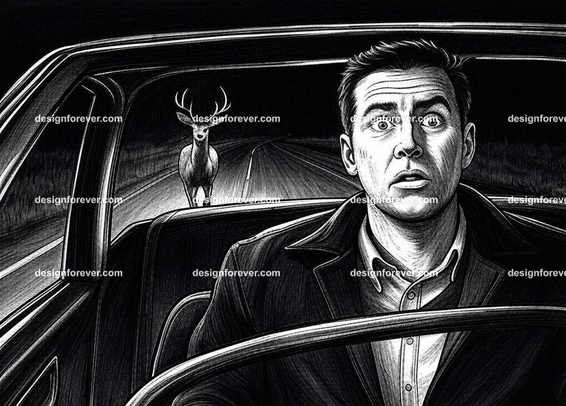 man suddenly sees deer in his headlights in completely dark road