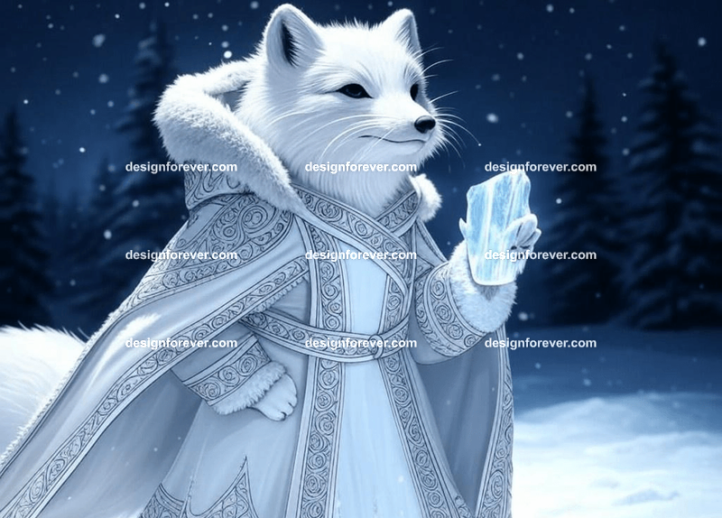 White arctic fox casting ice spells