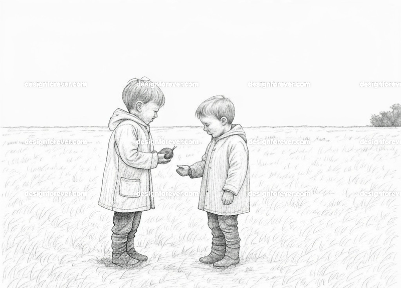 kids looking for snail shells after the rain in country side