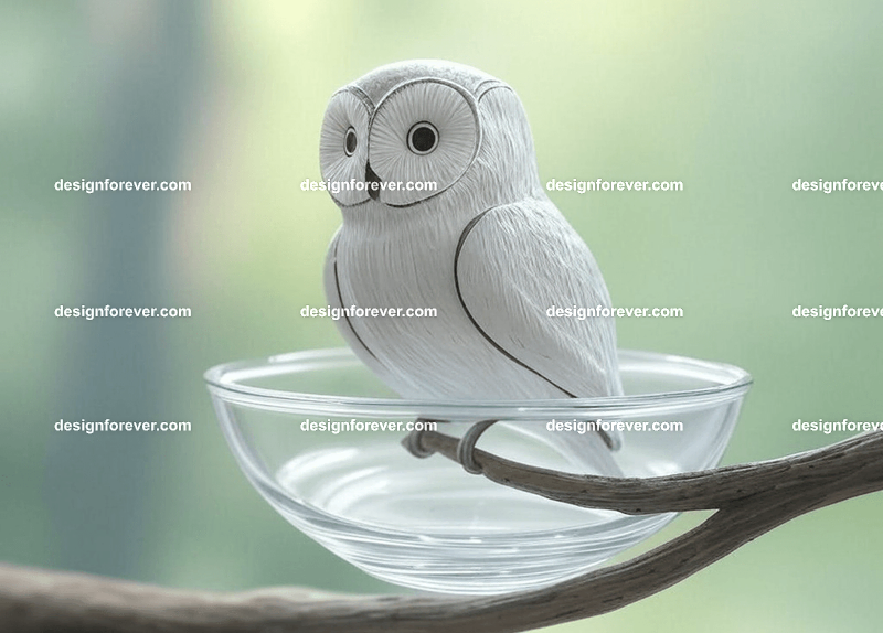 owl in glass bowl