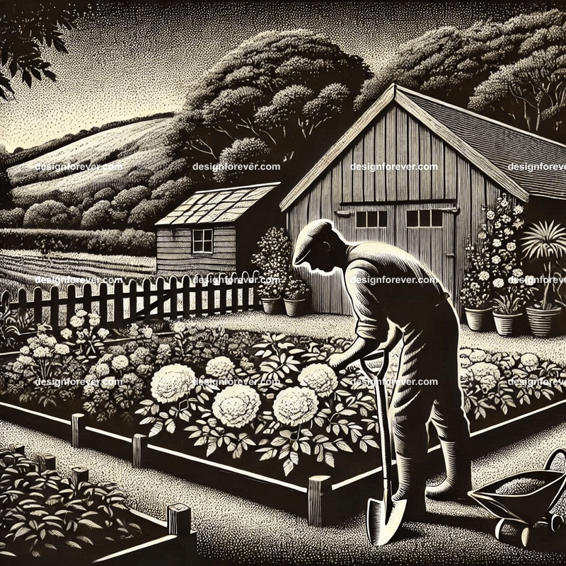 man digging grave in backyard of farm