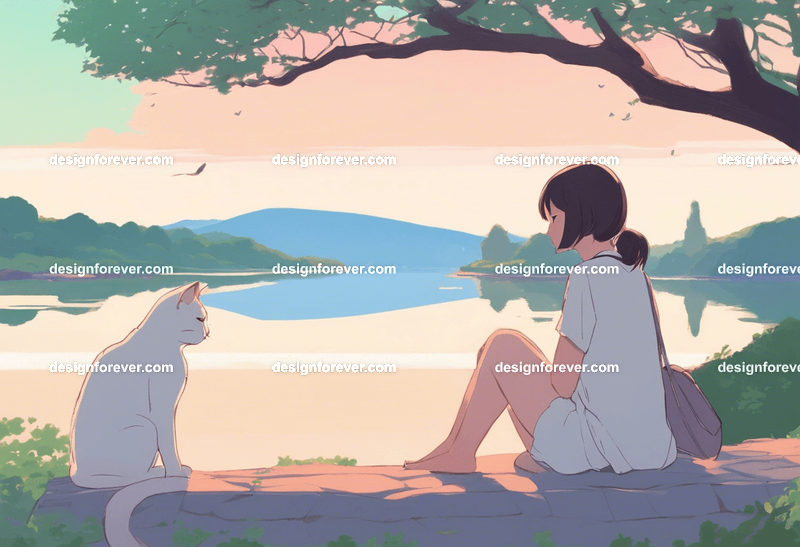 teen girl with a girl friend on tree branch of big old tree looking down at river