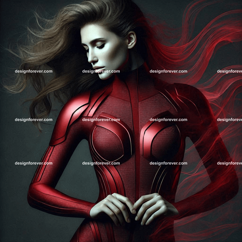 woman in matt red lycra armored suit