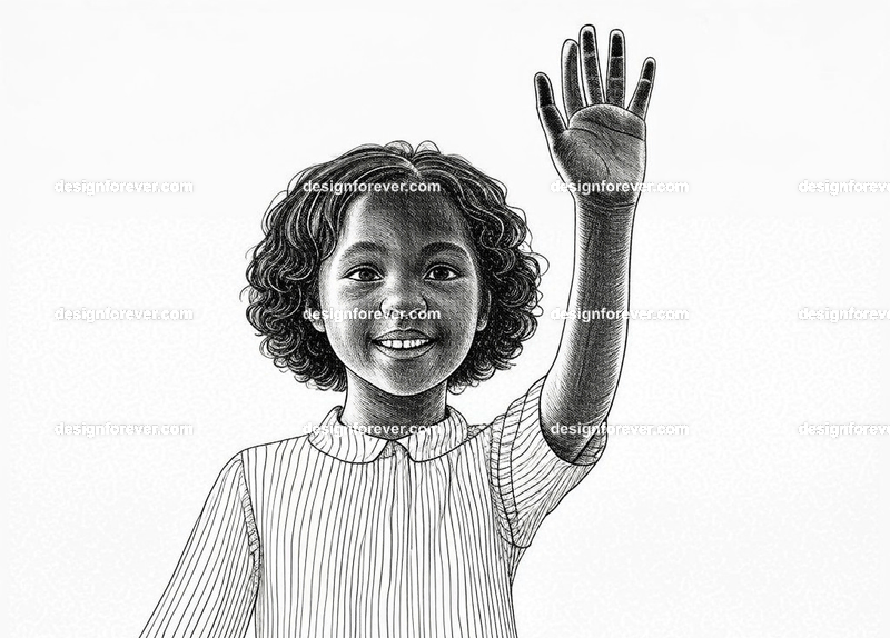 girl raising her hand with energy to answer question from teacher in classroom