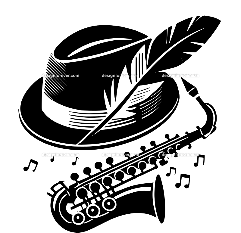 jazz hat with feather graphic logo