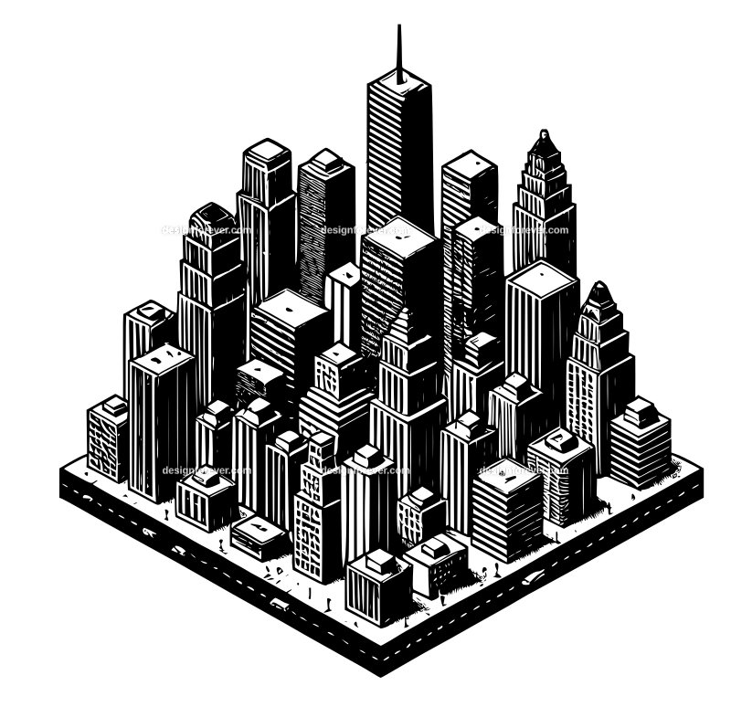 isometric cityscape graphic logo