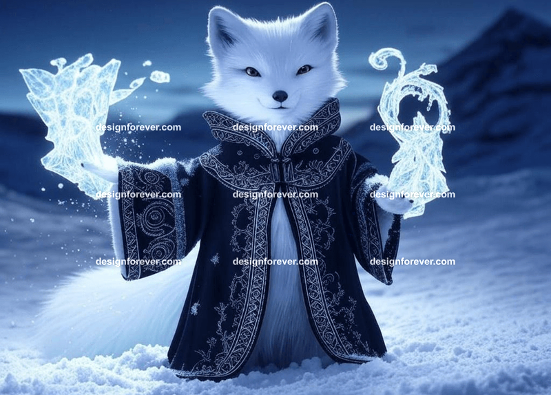 White arctic fox casting ice spells