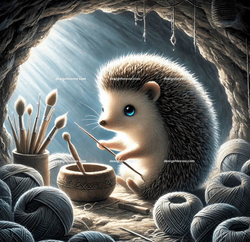 hedgehog living within a cave making crafts
