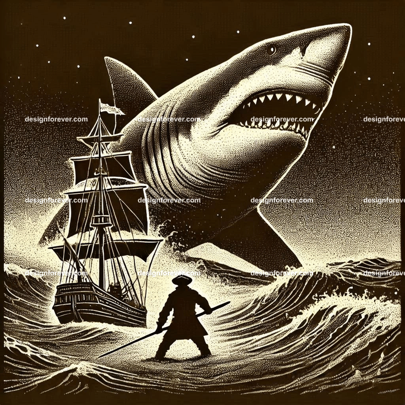 the sailor against the huge shark in the sea
