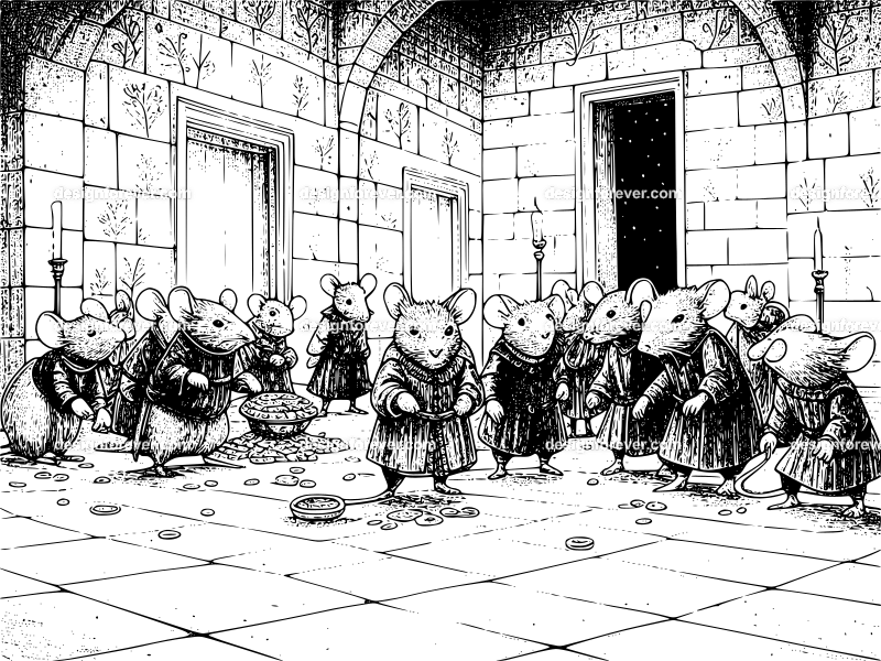 gang of mice thieves steal treasures from castle